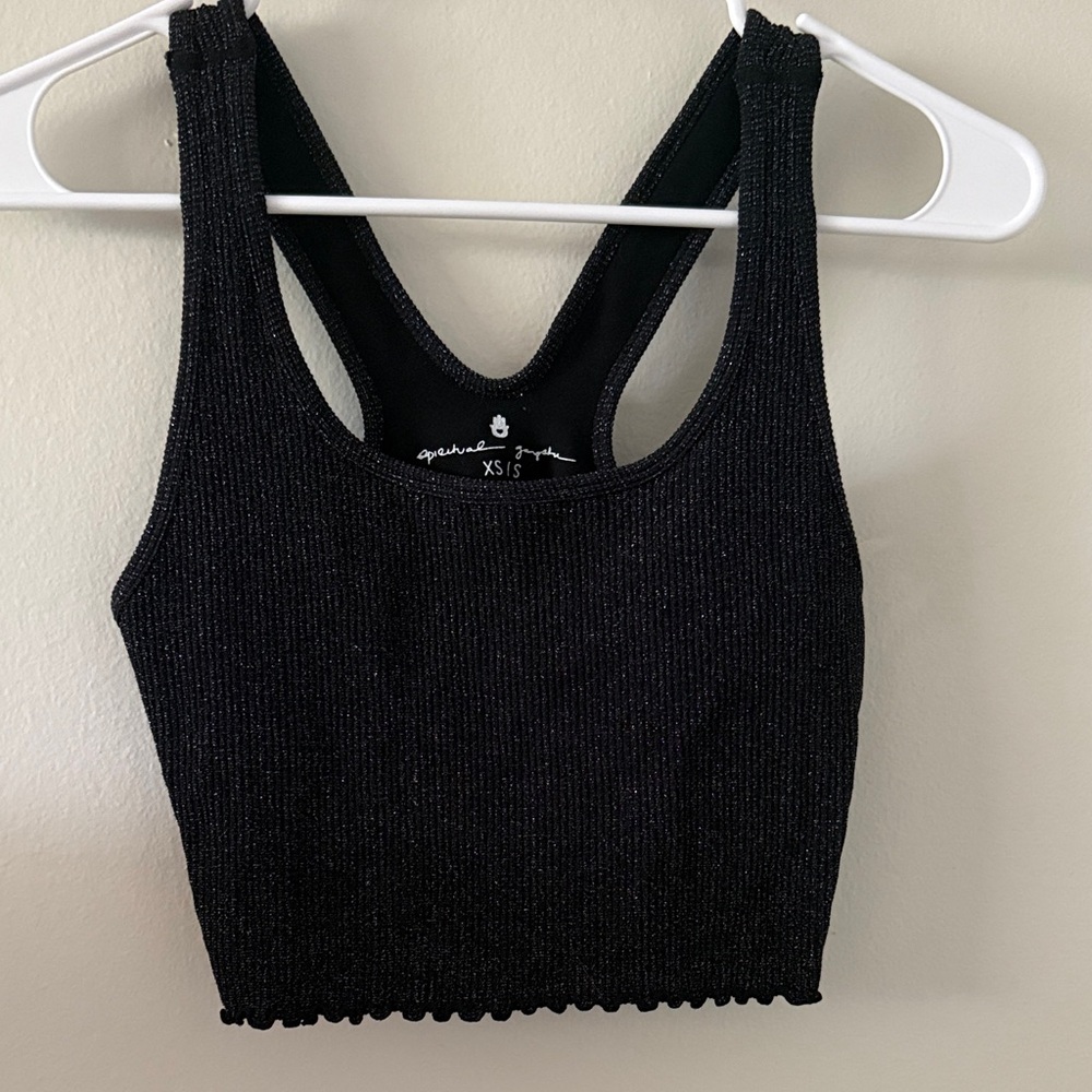 Free People Black Sparkle Ribbed Crop Tank
